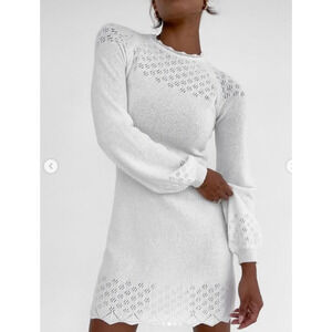 Rumored Pointelle Knit Sweater Mini Dress White Size Small